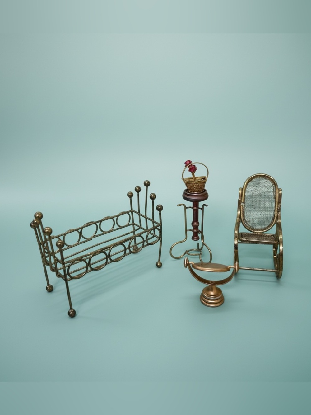 VINTAGE Brass Dollhouse Miniature Furniture Lot